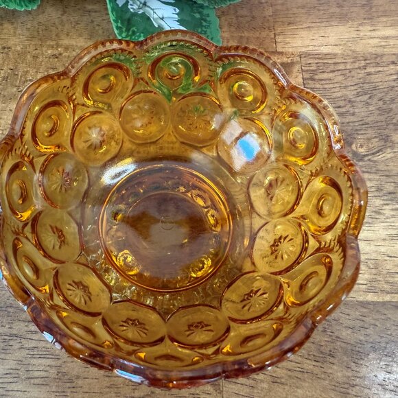 LE Smith Moon and Stars Amber Bowl Vintage Pressed Glass Scalloped‎ Edge Compote - Picture 5 of 5